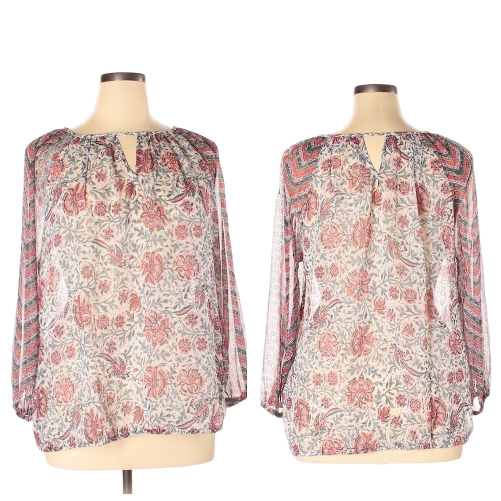 Lucky Brand Women's Plus Size 1X Top Long Sleeve Semi Sheer Casual Boho